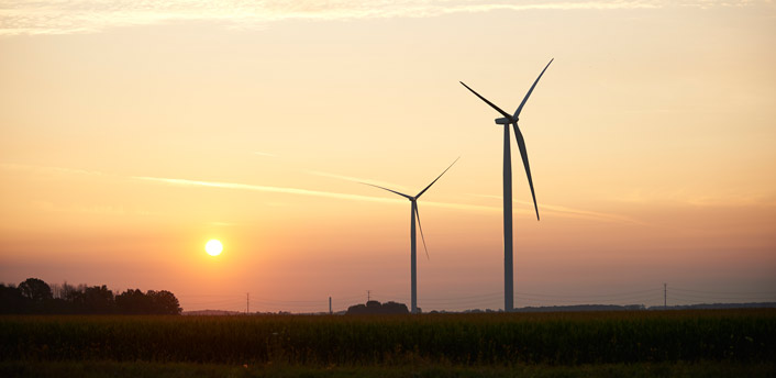 wind turbine at sunset
